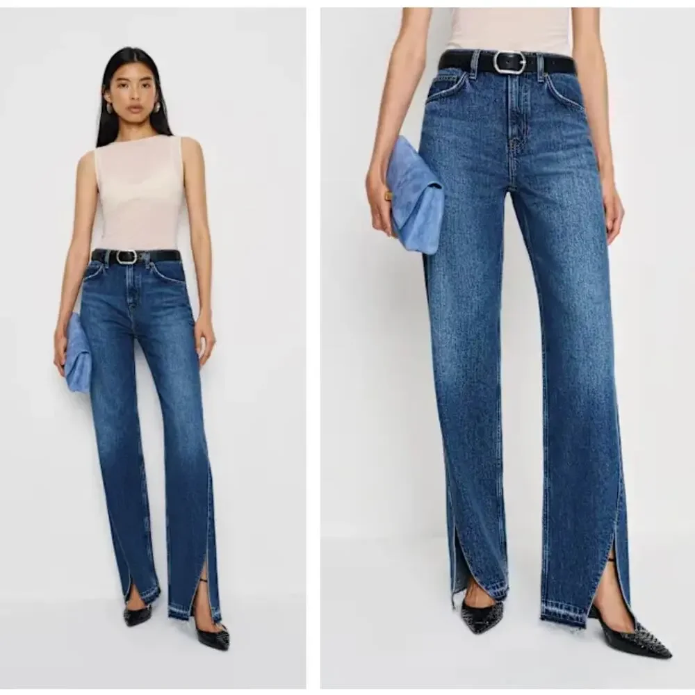 REFORMATION Val 90s Mid Rise Straight Jean Maggiore Vented Let Down Hem Sz 24 R8